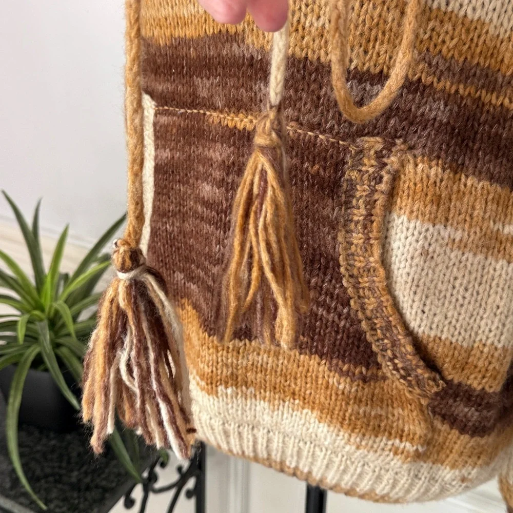 NWT Moon River Anthro Brown Cream Striped Knit Hoodie Sweater Jogger Pants M - Picture 3 of 8